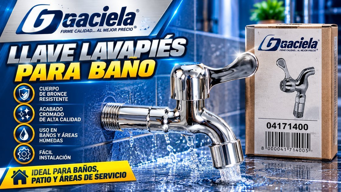 Llave lavapiés para baño Gaciela 04171400, cuerpo de bronce y acabado cromado